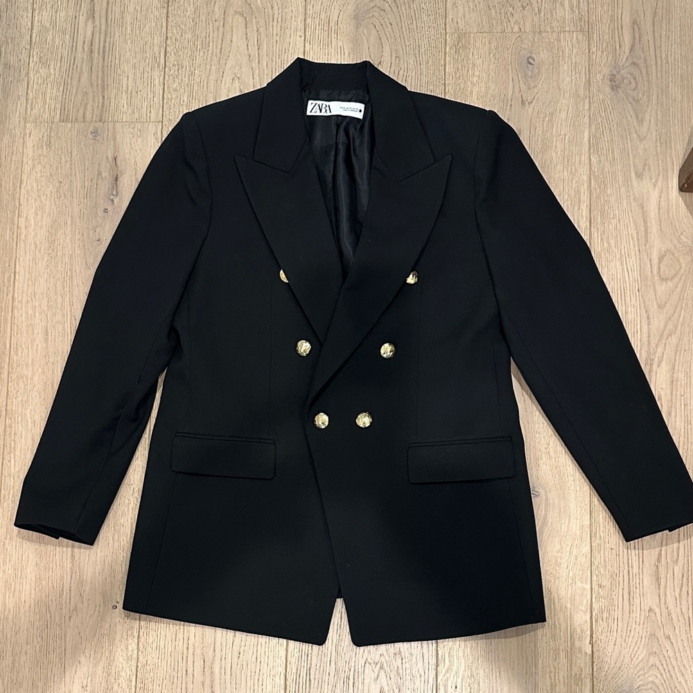 Zara Elegant Black Blazer with Gold Buttons